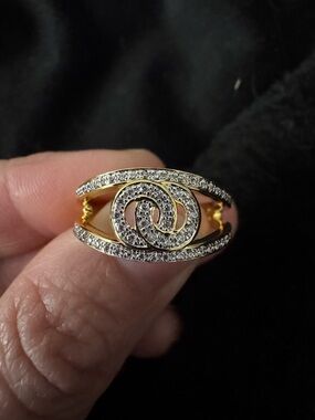 Gold and Silver Two-Tone Swirl CZ Ring